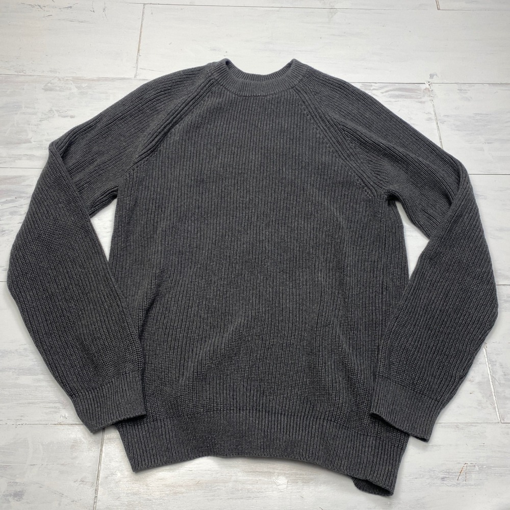 Quince Organic Cotton Ribbed Stitch Crewneck Sweater Mens M Charcoal Heather